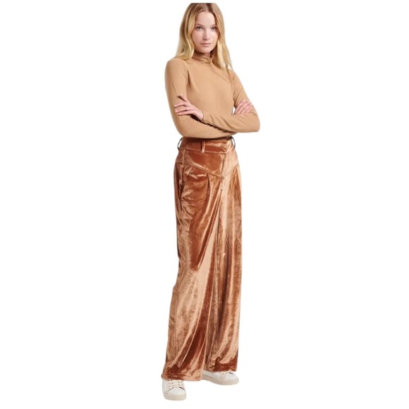 Stella Pardo High Waist Wide Leg Velour Camel Velour Size Small‎ NWT MSRP$250 - Picture 1 of 13